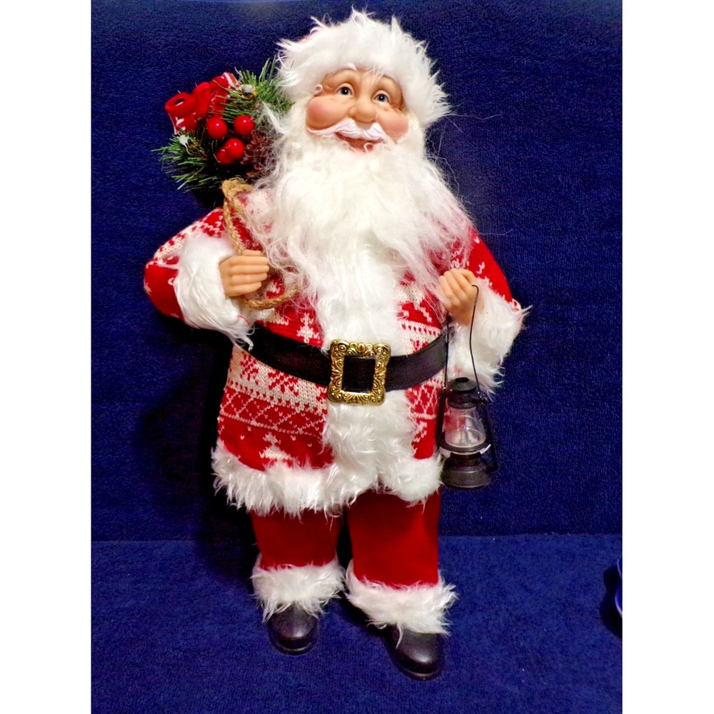 Vintage Style Santa Figurine w/Sweater Lantern Sack Gifts Christmas Decor 18" T